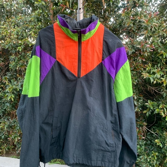 Life’s Adventure Dash Retro Black Neon Windbreaker Men's Jacket Medium - Picture 1 of 8